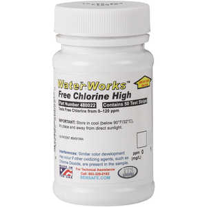 Free Chlorine Test Strips, 1-120 ppm, Bottle of 50